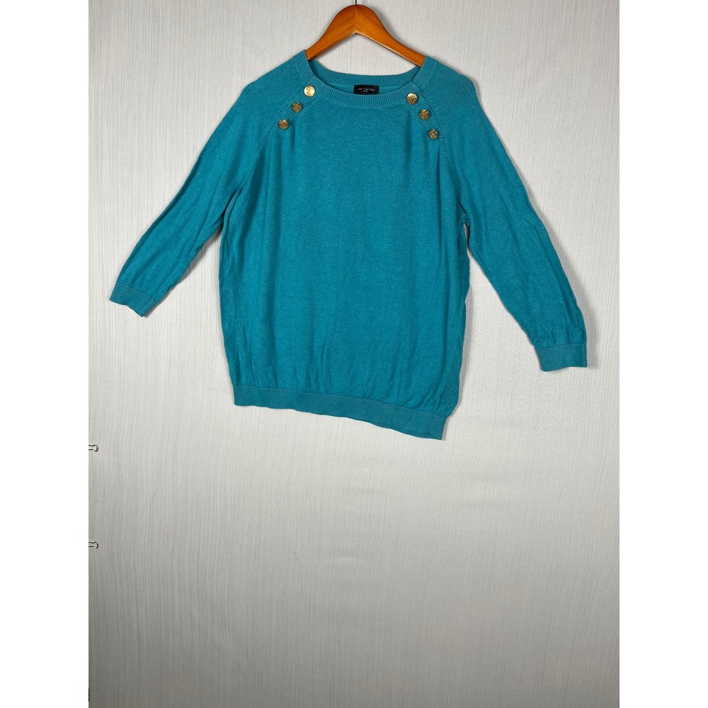 The Limited Gold Button Sweater Womens L‎ White Raglan 3/4 Sleeve Pullover